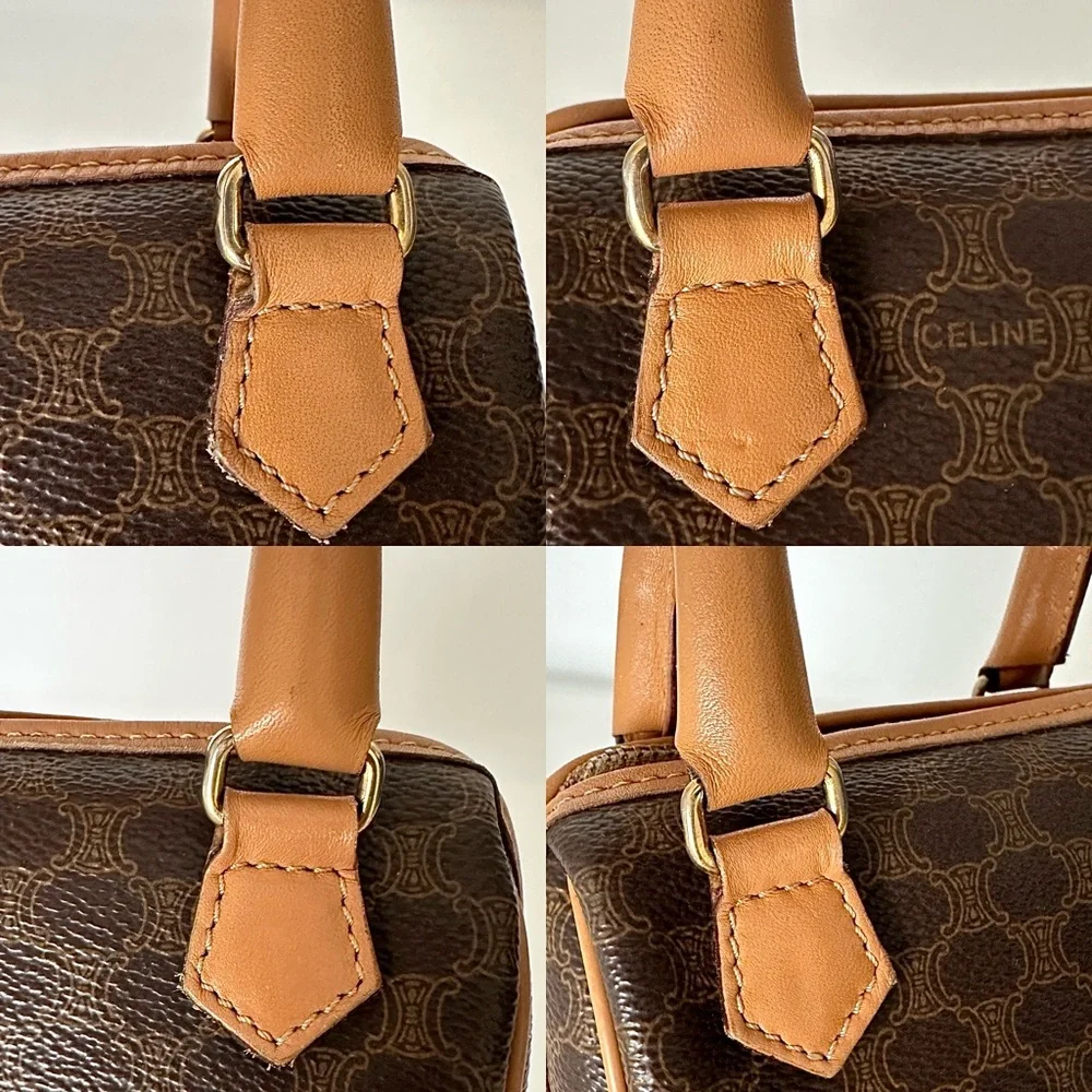 ✨CELINE Vintage Macadam Triomphe Canvas Leather Micro Mini Boston Handbag Brown - Picture 15 of 17
